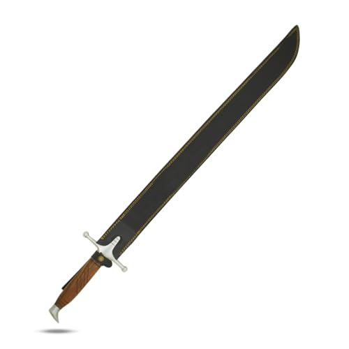 Medieval Warrior Knights Templar Long Sword with Sheath Steel Guard, Leather Wrapped Handle - color: Scimitar-Style