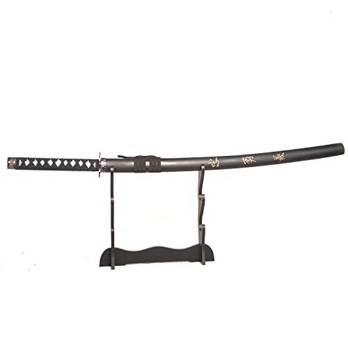 Sword Valley Authentic Hanakiri Samurai Sword 3-Piece Set with 3-Tier Display Stand - Dragon Engraved Scabbards, Stainless Steel Blades, Waxed Cotton Handle (36.8"+27.6"+18.1") - color: Black