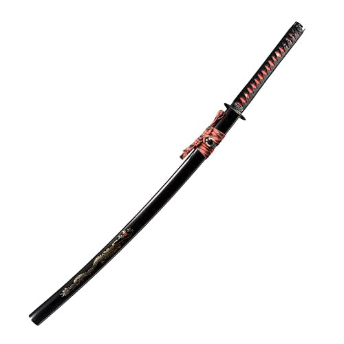 Katana Real Samurai Sword, Handmade Japanese Swords Full Tang 1060 1090 T10 Carbon Steel, for Training, Collecting, Dojo, Lovers of Japanese Culture etc. - color: Red Drogen, style: 1060
