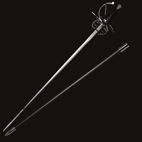 43.5" Unsharpened Renaissance Rapier Sword, Swept Hilt Stainless Steel Fencing Sword with Black Scabbard for LARP, Cosplay, Collection & Costume Display - style: Style 2