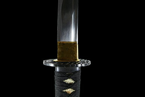Makoto Kaze Series Hand Forged Razor Sharp High Carbon Steel Katana Samurai Sword 40" - Black Dancing Crane Tsuba, Sword Stand Included