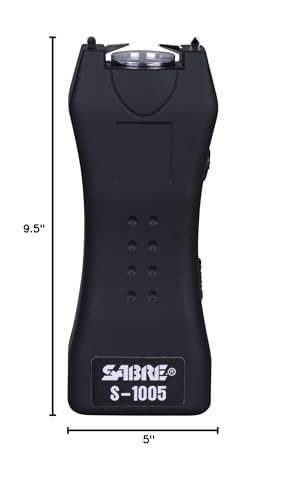 SABRE 2-in-1 Stun Gun and Flashlight and Belt Holster, Emits 1.60 Powerful Pain Inducing Microcoulombs (µC) Charge, 120 Lumen LED Flashlight, Rubberized Grip, Compact Design, Rechargeable - color: Black