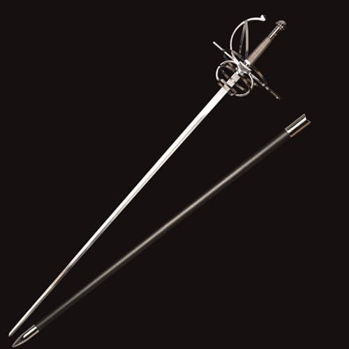 43.5" Unsharpened Renaissance Rapier Sword, Swept Hilt Stainless Steel Fencing Sword with Black Scabbard for LARP, Cosplay, Collection & Costume Display - style: Style 3