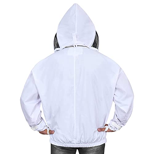 Beekeeping Jacket with Fencing Veil - Breathable Cotton Beekeeper Suit with YKK Zippers & Protective Hood (BP-101-White)-3XL - color: White, size: 3X-Large