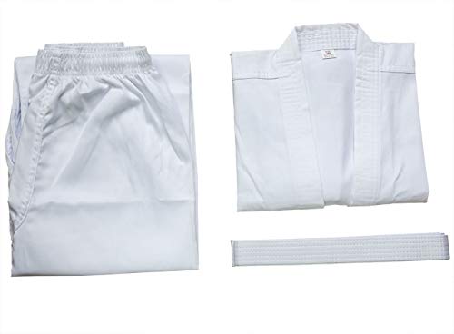 Karate Uniform with Free Belt , White Karate Gi for Kids & Adult Size 000-6 - size: Size 0/130CM