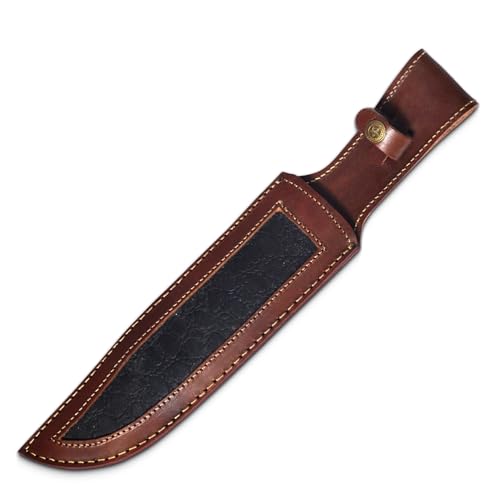 Bowie Knives 16" Handmade Hunting Knife with Leather Sheath,Hand Forged Damascus Steel Fixed Blade Bowie Knife,Camel bone handle firm grip (Blue) - color: Blue