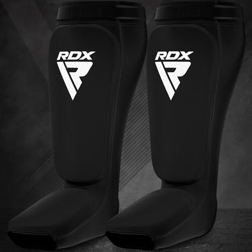 RDX Shin Guards Kickboxing Muay Thai, SATRA Approved, MMA Leg Instep Protection Pads, Sparring Training Martial Arts Boxing, Elasticated Padded Protector, Karate BJJ Taekwondo Gear, Men Women - color: Black, size: Small