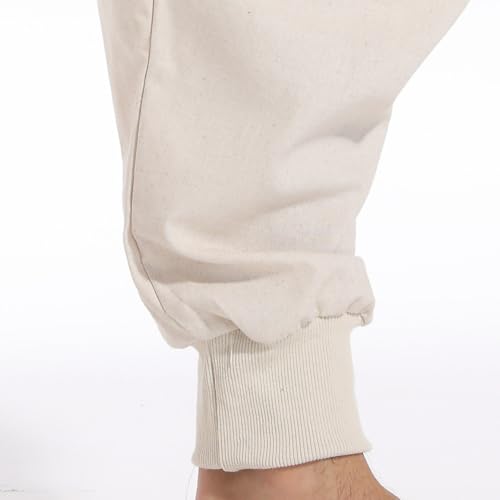 CLANMILUMS Men's Cotton Harem Pants Casual Loose Hippie Drop Crotch Trouser - color: Beige 1, size: Medium