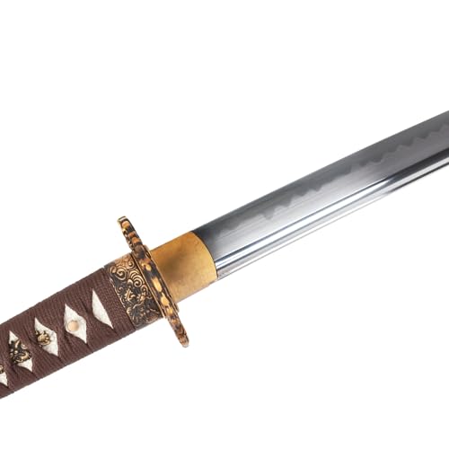 Real Samurai Sword Hand Forged with T10 Steel Clay Tempered 41-Inch - color: Brass