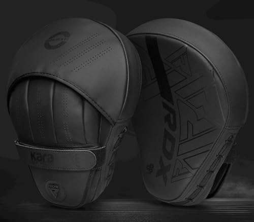 RDX Boxing Pads Curved Focus Mitts, Maya Hide Leather Kara Hook and jab Training Pads, Adjustable Strap Ventilated, MMA Muay Thai Kickboxing Coaching Martial Arts Punching Hand Target Strike Shield - color: Black