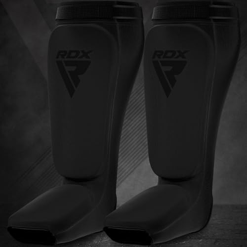 RDX Shin Guards Kickboxing Muay Thai, SATRA Approved, MMA Leg Instep Protection Pads, Sparring Training Martial Arts Boxing, Elasticated Padded Protector, Karate BJJ Taekwondo Gear, Men Women - color: Full Black, size: Small