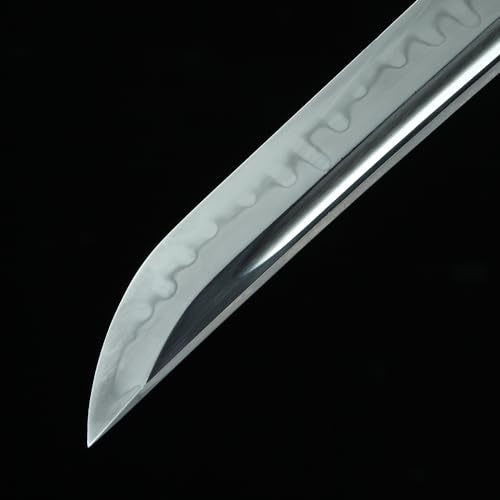Tanto Sword Handmade Full Tang Clay Tempered T10 Steel Short Japanese Katana Real Hamon Samurai kendo Dull Treasure Wakizashi Red Black Blue Green Sword (brown) (black)