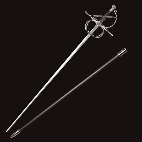 43.5" Unsharpened Renaissance Rapier Sword, Swept Hilt Stainless Steel Fencing Sword with Black Scabbard for LARP, Cosplay, Collection & Costume Display - style: Style 1