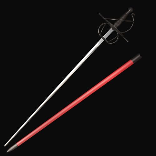 43.5" Unsharpened Renaissance Rapier Sword, Swept Hilt Stainless Steel Fencing Sword with Black Scabbard for LARP, Cosplay, Collection & Costume Display - style: Style 4
