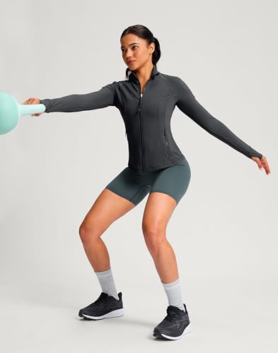G Gradual Women's Workout Jackets Extended Waist Length Slim Full Zip 4 Pockets Athletic Jacket Spring Running Yoga Clothes - color: Dark Grey, size: X-Large