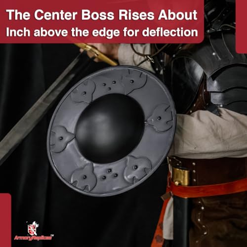 Armory Replicas™ - Battle-Ready Medieval Buckler Shield - 16-Gauge Steel Construction - Functional & Stylish - color: Black, style: Design 2