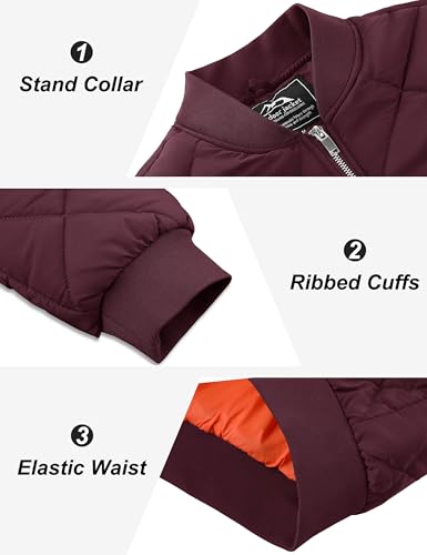 TACVASEN Men's Padded Jackets Winter Full Zipper Fleece Outwear Casual Windproof Bomber Varsity Coat - color: Red, size: Large