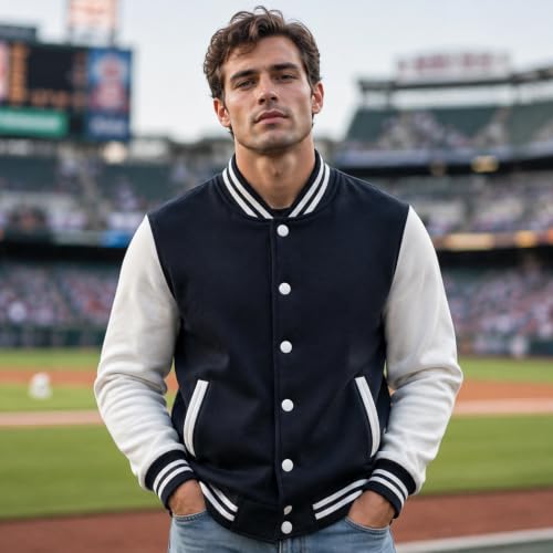 babyhealthy Men's Women's Varsity Baseball Jacket Casual Letterman Bomber Jacket Windbreaker Lightweight Jacket Coat - color: 001 Black, size: 4X-Large