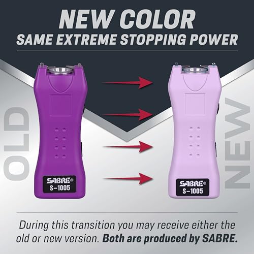 SABRE 2-in-1 Stun Gun and Flashlight and Belt Holster, Emits 1.60 Powerful Pain Inducing Microcoulombs (µC) Charge, 120 Lumen LED Flashlight, Rubberized Grip, Compact Design, Rechargeable - color: Lavender