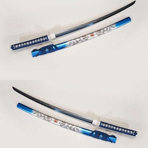 1045/1060 high Carbon Steel Full Hand Forged Traditional, Katana Sword Hademade Heat Tempered ,Japanese Samurai Swords ,Full Tang,Functional,Black - color: blue shuanglong