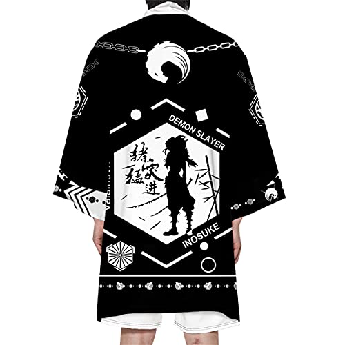 Seidarise Men's Haori, Long Kimono Cardigan Jacket Japanese Style Flying Crane Seven Sleeves Open Front Coat - color: D-black1, size: XX-Large