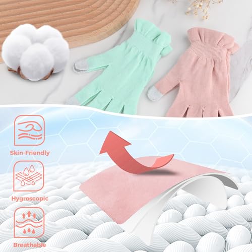 Donfri Touchscreen Cotton Moisturizing Gloves 6 Pairs, Pink, S - size: Small-Pink