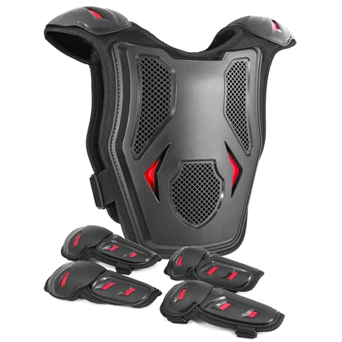 Kids Dirt Bike Gear, Motocross Adjustable Armor Body Guard Vest Suit (Red) - color: Red