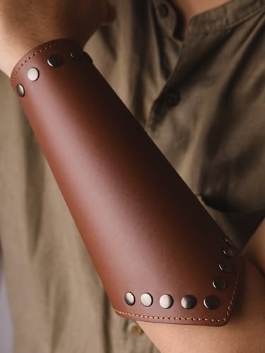 HAQUIL Mens Leather Arm Guards Viking Medieval Adjustable Leather Buckle Wrist Bracers for LARP Role Plays (1 piece)