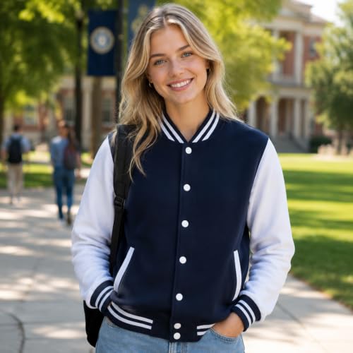 babyhealthy Men's Women's Varsity Baseball Jacket Casual Letterman Bomber Jacket Windbreaker Lightweight Jacket Coat - color: 003 Blue, size: 4X-Large