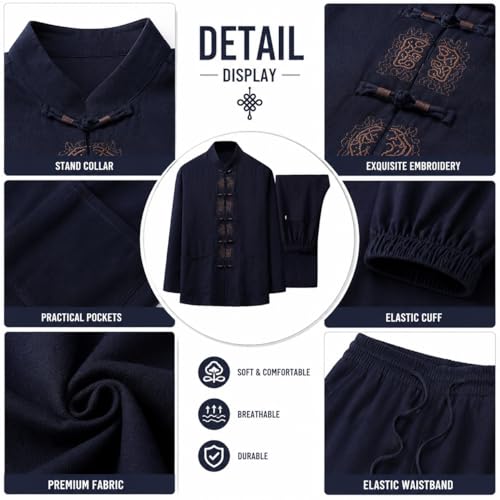 ZooBoo Embroidered Tai Chi Suit Kung Fu Martial Arts Uniform Set - color: Dark Blue, size: XX-Large