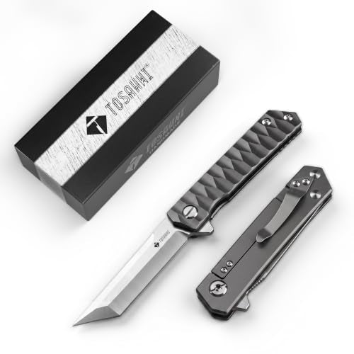 Folding Knife, 9Cr18MoV Steel, Titanium Handle - color: Silver-A