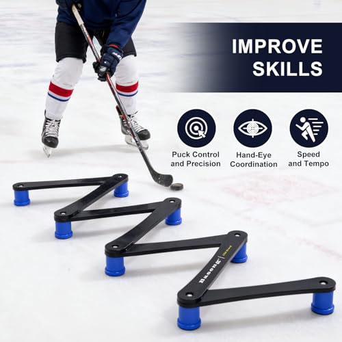 Hockey Stick Handling Trainer | Adjustable Hockey Training Equipment for Puck Control, Hand-Eye Coordination & Reaction Time | Portable On/Off Ice Trainer for All Ages,5/7 Sections - size: 7-Section blue