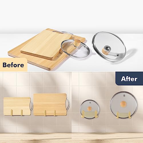 Pot Lid Rack, Wall Mounted 304 Stainless Steel Pan Lid Organizer Holder, Self Adhesive, Kitchen Cooking Utensil Tool(Gold,Set of 2) - color: Gold,Set of 2