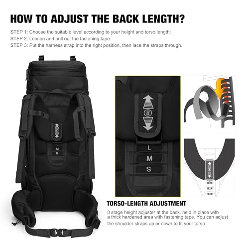 Mardingtop 75L Molle Hiking Internal Frame Backpacks - color: Black