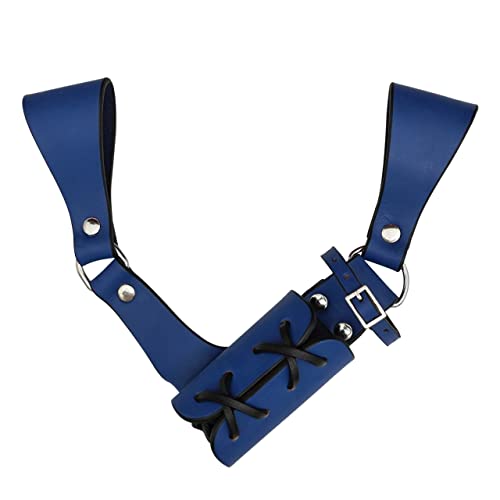 Mythrojan Medieval Sword Frog Adventurer with Leather Holder for Universal Rapier, Broadsword, Cutlass - style: Normal Left Handed - Blue (8" X 8")