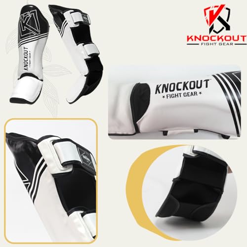 Boxing Gloves & Muay Thai Shin Guards for Men and Women, MMA Kickboxing Shin Pads Set, Adjustable Shin Guards with Instep Protection, Sparring & Martial Arts Training Gear - color: White Set, size: (Gloves-16 oz) (L/XL)-Sh"