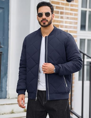 TACVASEN Men's Padded Jackets Winter Full Zipper Fleece Outwear Casual Windproof Bomber Varsity Coat - color: Navy, size: Medium