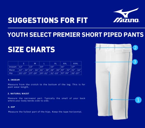 Mizuno Youth Premier Piped Short Baseball Pant - color: Grey/Black, size: Large