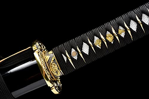 Traditional Heat/Clay Tempered Hand Forged Katana Sword | Real 1060/1095 T10 High Carbon Steel Sharp Full Tang Katanas | Practical Authentic Japanese Samurai Swords - color: Double Golden Dragon