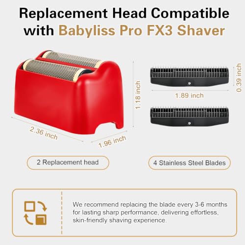 Replacement Head Compatible with BaByliss FX3 Foil Shaver - 2 Pack Red