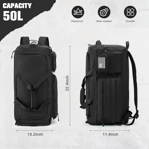 G4Free 3-in-1 Duffle Bag Travel Gym Sports, Large Tactical Duffel Backpack - color: Black