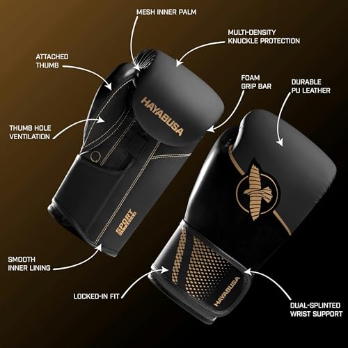 Hayabusa Sport Boxing Gloves - Dual-Splinted - color: Black / Gold, size: 16oz