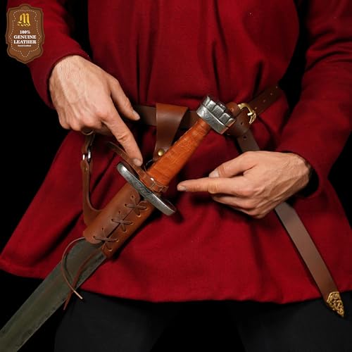 Mythrojan Medieval Sword Frog Adventurer with Leather Holder for Universal Rapier, Broadsword, Cutlass - style: Large Left Handed - Brown Crunch (10" X 10")