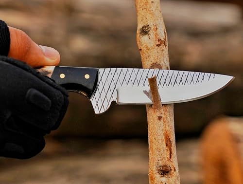 Break Edge Handcrafted Cowboy Hunting Knife with Leather Sheath Premium Handle Best Gift for Boy Friend and Father Day. (Light Brown) - color: Light Brown