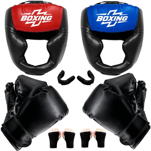 12pcs Boxing Headgear, guantes de boxeo,Mouth Guards& Hand Wraps Boxing Equipment Set - PU Leather Boxing Protective Gear for Training, Sparring & MMA,Boxing Gloves - size: 6oz