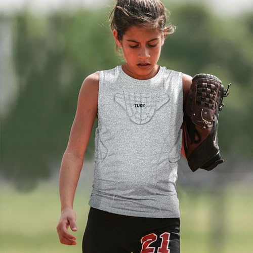 Youth Padded Compression Shirt Vest Rib Chest Protector Football Baseball - color: Padded Vest Gray, size: Medium