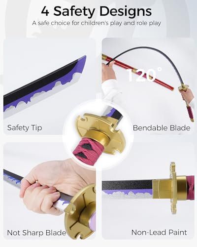 Cold Blade Katana Sword - 41 inches Katana Replica with Holster Belt and Display Stand - Sword with Authentic Design - color: Crimson Curved