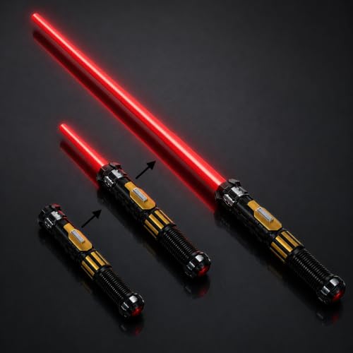 MewduMewdu Light up Saber Toy (Fully Retracted) with Electronic Lights & FX Sound Effect for Kids and Adults, LED Light Expandable Light Sword Toy as Halloween Party, Holiday, Birthday Gift (Red) - color: Red