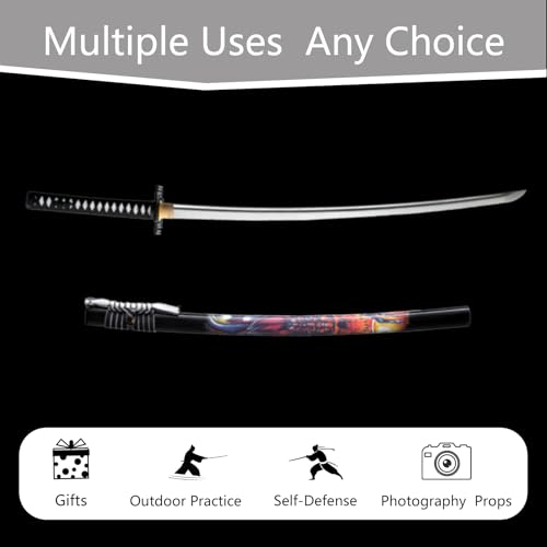 Handmade Sharp Katana, Traditional Clay Tempered 1060/9260/T10 Steel, Full Tang Real Katana Sword, Authentic Japanese Craft Samurai Sword - color: Dragon Black