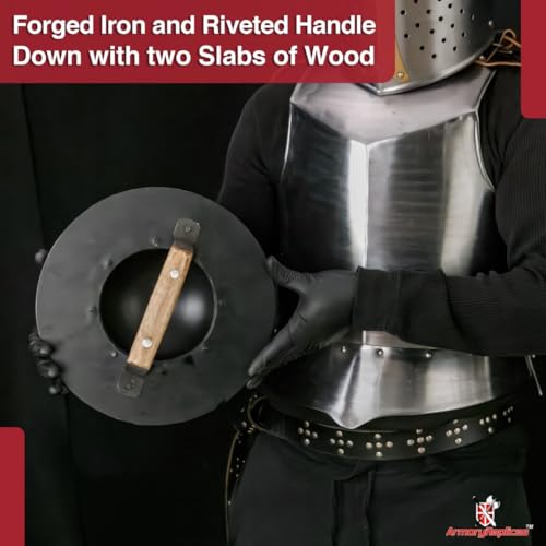 Armory Replicas™ Medieval Buckler Shield – 12-Inch Solid Iron Handheld Shield with Forged Iron & Wood Handle